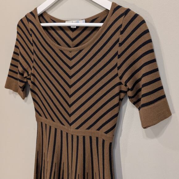 Boden Amelie Sweater Dress Brown Black Chevron Wool Blend Fit Flare Size - 4 - Picture 3 of 6